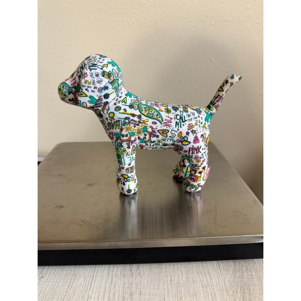Victoria's Secret PINK stuffed dog/plush‎ display figure colorful doodle print.